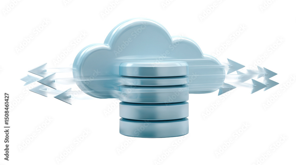 Poster data transferring between cloud computing servers and databases, illustrated with arrows indicating 