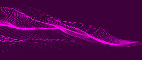 Abstract background with dynamic color wave. Futuristic dotted wave of bright particles. Colorful background for presentation design. Wide format 3D illustration. Weave effect.