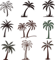 Palm tree icon set vector art on white background. palm tree icon, palm tree logo. vector palm tree. Adobe Illustrator Artwork
