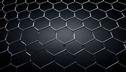 Fototapeta premium Metal wire mesh, hexagonal pattern, dark background