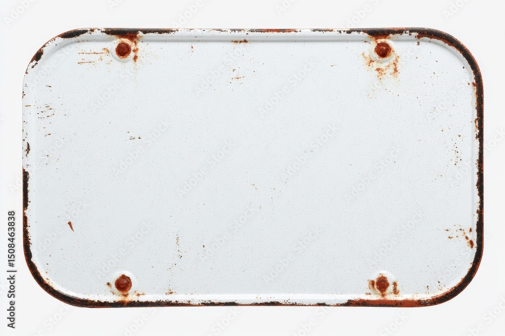 Poster an old, blank, and rusty metal sign featuring a copy space background for adding your text