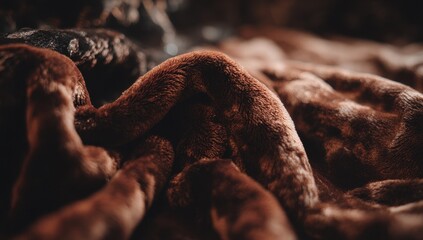 Close-up of rich brown faux fur blanket