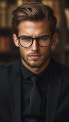 Obraz premium Portrait of a Confident Young Caucasian Male in Formalwear and Glasses, Exuding Professionalism.