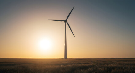 Obraz premium Wind Turbine Sunset Silhouette