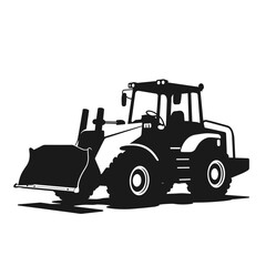 Naklejka premium Tractor silhouette in black and white, for construction industry