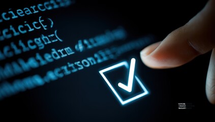 Fingertip checks a code box on a computer screen