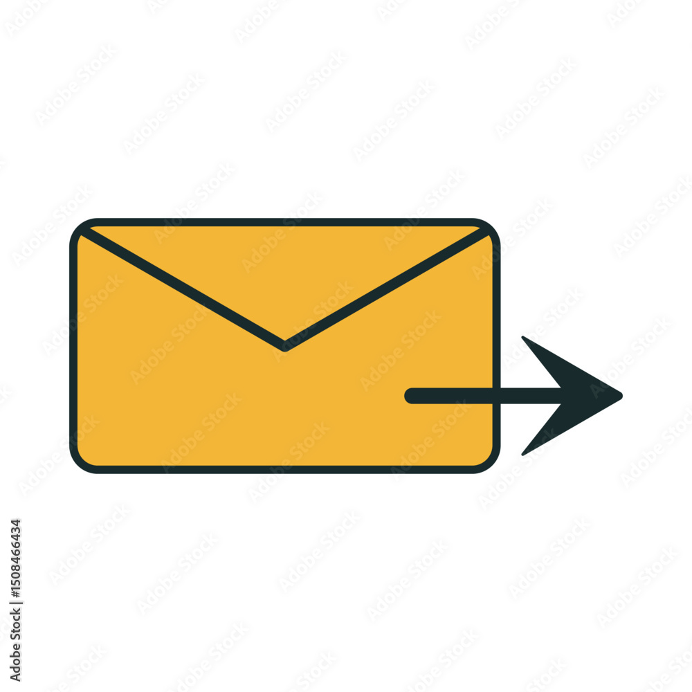 Poster outgoing message icon with bold line and envelope in warm orange color