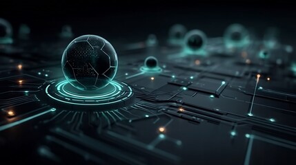 Global Network with Digital World, Tech Sphere, and Circuit Board.