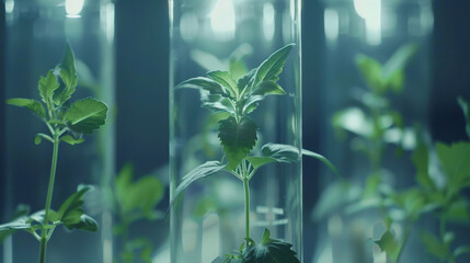 Naklejka premium Scientist used biotechnology, ai technology, and dna plant in tube of scientific lab for medical research and Plant genetics development in Food industry.