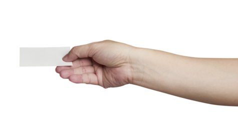 Hand holding blank business card with transparent background