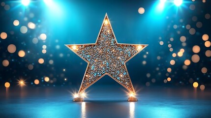 Sparkling gold star award on a dark blue backdrop.