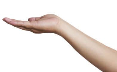 Open hand showing, giving, receiving or holding something on transparent background