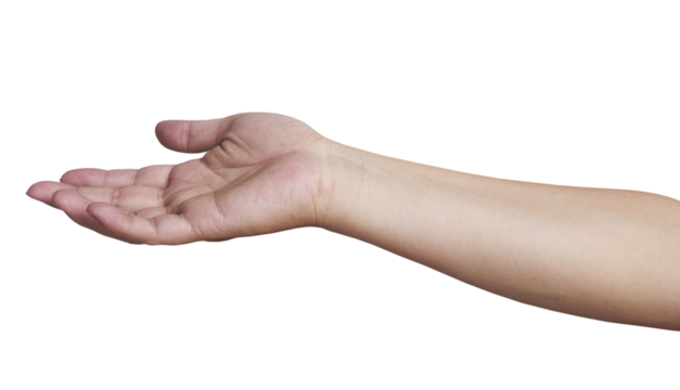 Open hand receiving or giving something on transparent background