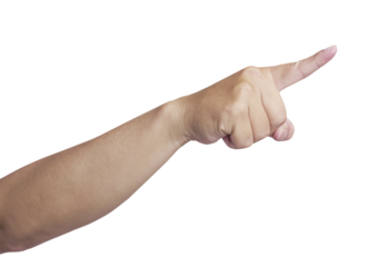 Hand pointing with index finger on transparent background