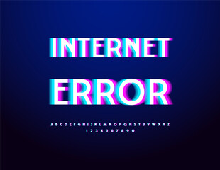 Fototapeta premium Vector Trendy icon Internet Error. Defective Uppercase Font. Broken Effect Alphabet Letters and Numbers set.