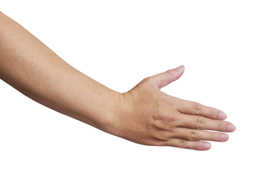 Hand reaching out for handshake on transparent background