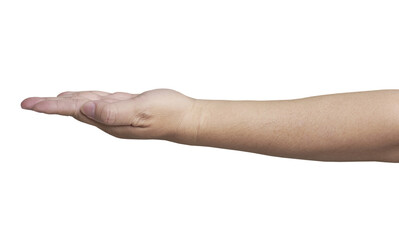 Open hand showing or holding something on transparent background