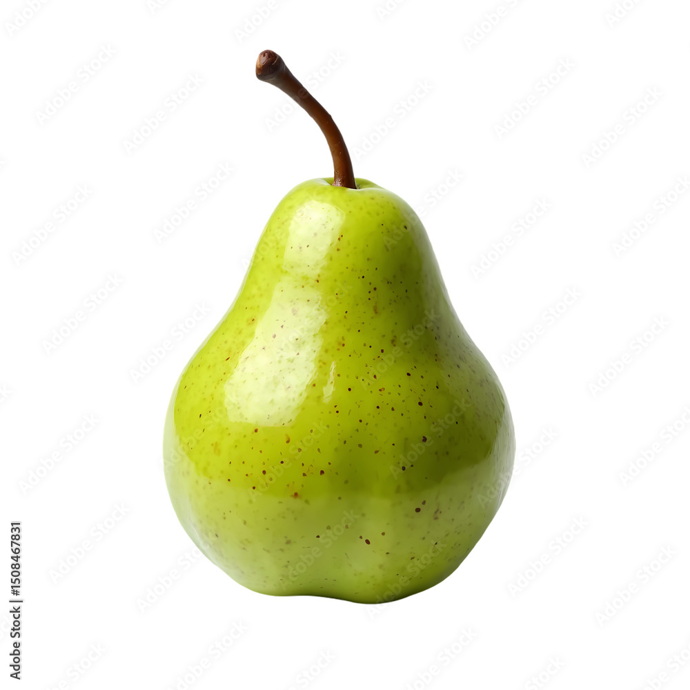 Poster a single green pear with a brown stem isolated against a plain black background in a studio shot iso