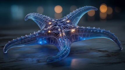 Glowing Starfish with SciFi, Ocean Life, and 3D Render.