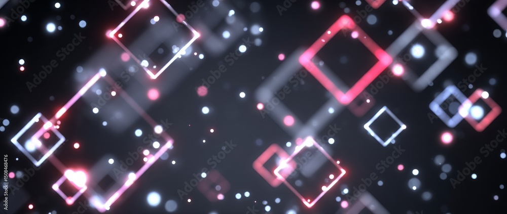Poster Businesses are exploring metaverse technology through abstract 3D renderings, utilizing blockchain networks to connect and create smart cities within a digital world