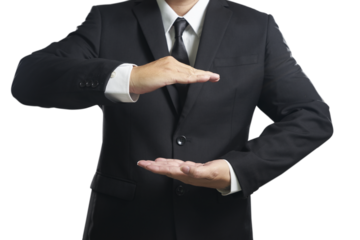 Businessman holding something with transparent background