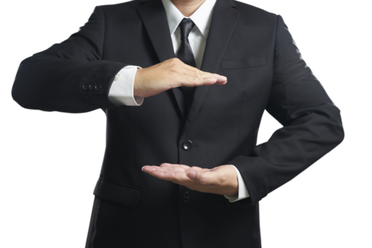 Businessman holding something with transparent background