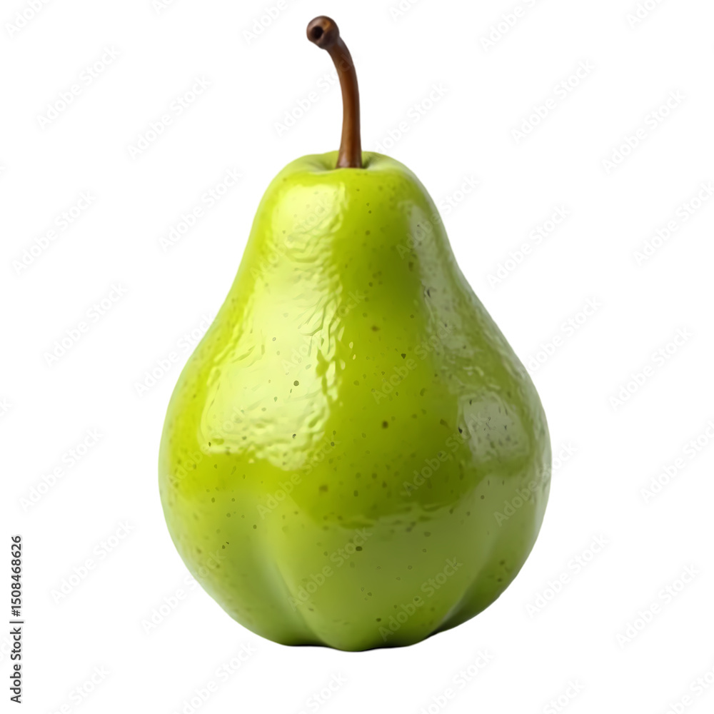 Poster a single green pear with a brown stem isolated on a black background in a studio setting close up vi