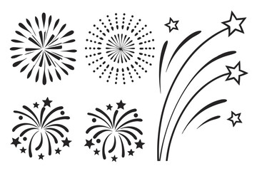 Decorative Fireworks and Starburst Vector Elements – Black Silhouettes Collection