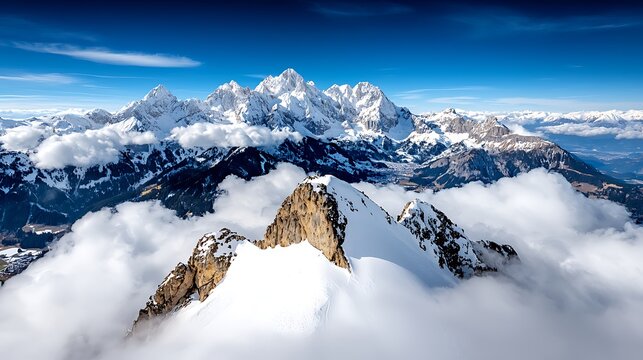 Aerial View of Snow Covered Mountain Peaks