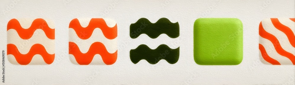 Poster colorful wave patterns on abstract set square backgrounds, presented in a trendy retro style reminis