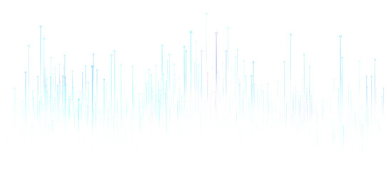 Glowing vertical lines with dots creating futuristic data flow on transparent background