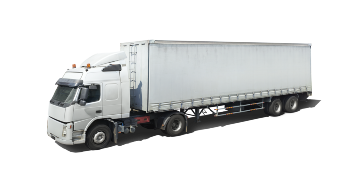 White delivery truck moving on transparent background