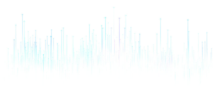 Glowing vertical lines with dots creating futuristic data flow on transparent background