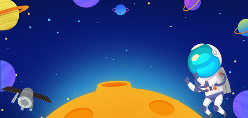 Human Moon Day Astronaut Planet Cartoon Hand Drawn Background