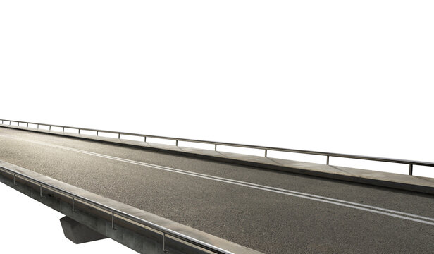 Empty highway road ramp with metal railing and transparent background
