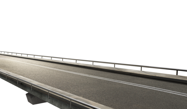 Empty highway road ramp with metal railing and transparent background