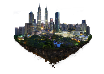 Kuala lumpur skyline floating island with transparent background