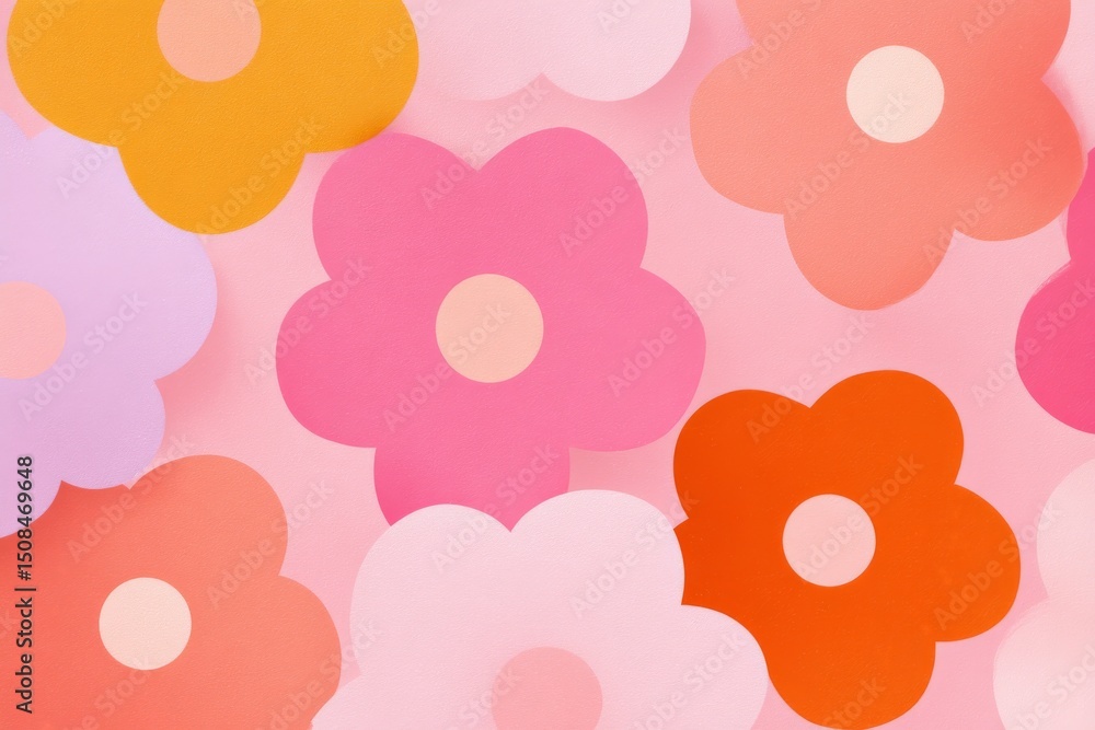 Poster a seamless background pattern of flowers captures the essence of 60s and 70s retro vibes, complete w
