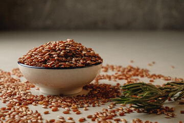 Explore the rich texture and color of organic brown rice in a rustic setting