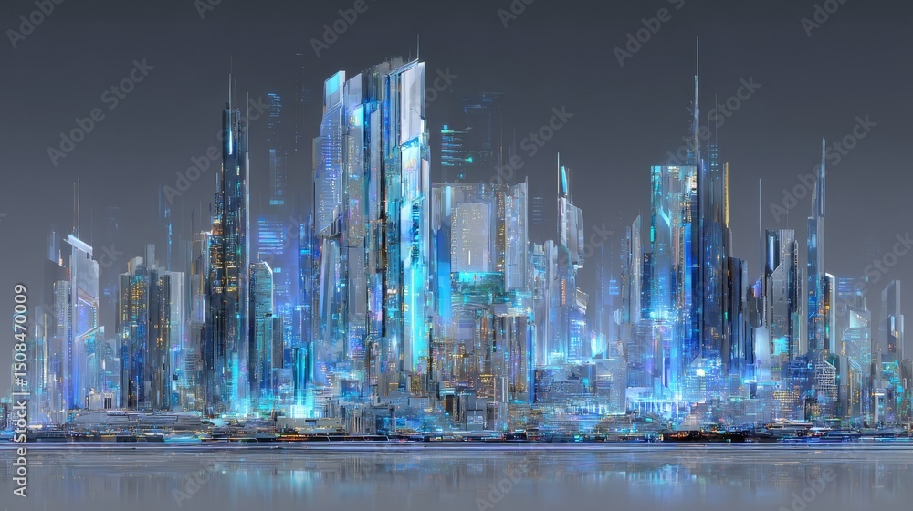 Poster the city of the future is depicted as a network of interconnected dots and lines, symbolizing the in