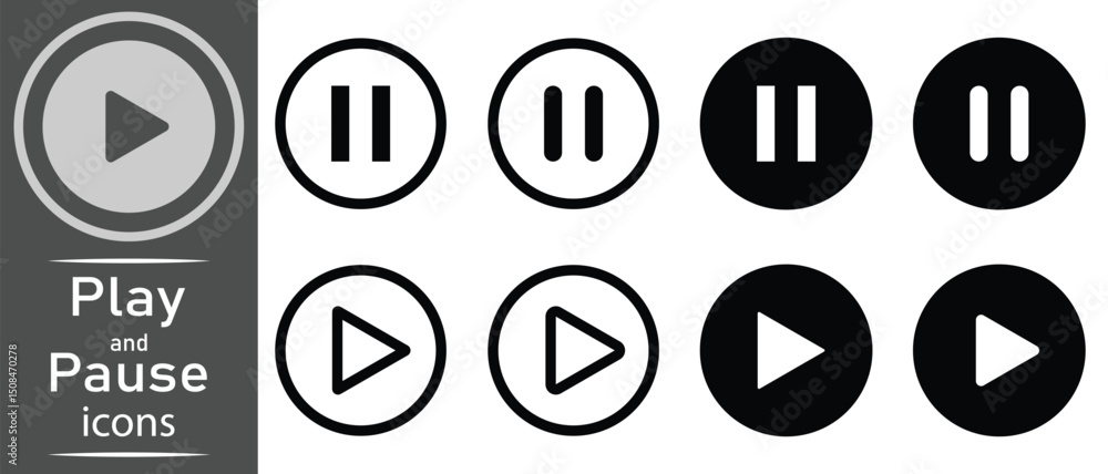 Poster play and paus icons set. music player icon set with play and pause button vector symbol. play and pa