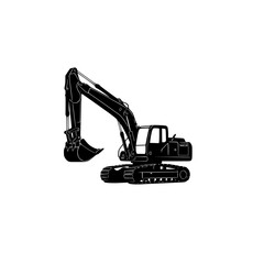 Black excavator silhouette illustration isolated on transparent background