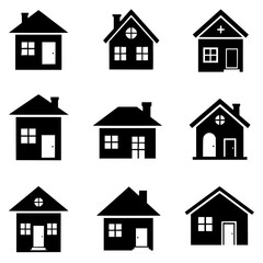 House silhouette icons set isolated on transparent background