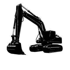 Black excavator silhouette illustration isolated on transparent background