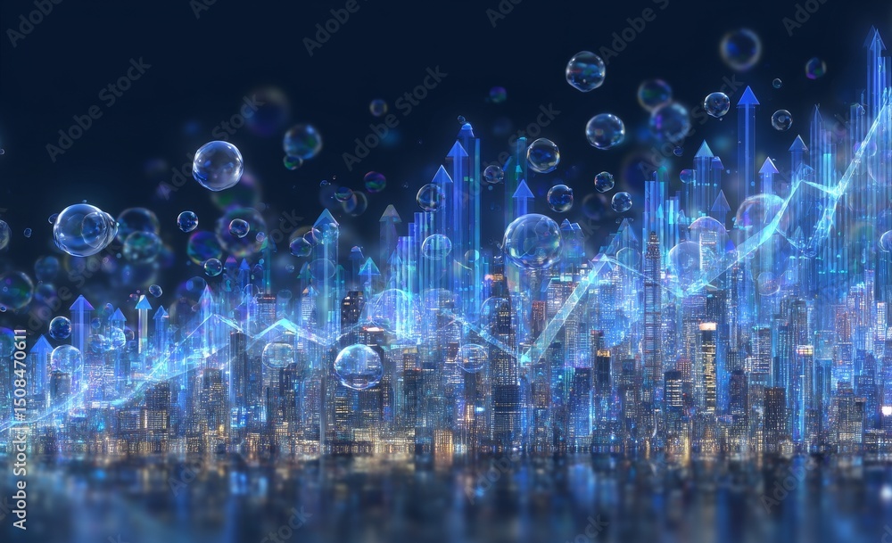Poster the metaverse and new york cityscape are depicted with intersecting lines and arrows to highlight th