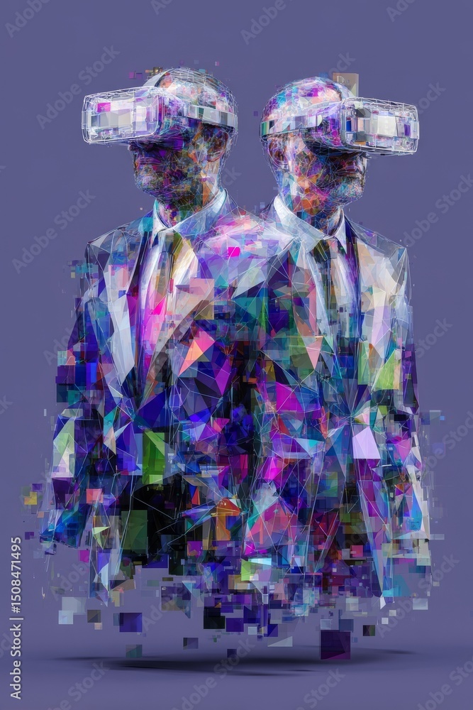 Aufkleber a virtual reality headset is being used by a man, captured in an image with a double color exposure 