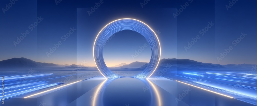 Poster a 3d rendering of an abstract zen seascape serves as a background, complete with nordic surreal scen