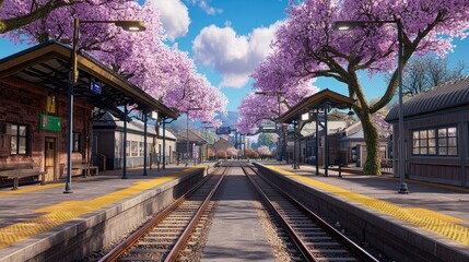 Fototapeta premium Tranquil Springtime Train Station