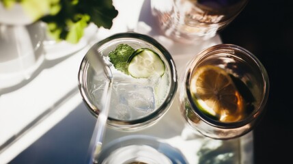 Enjoy chilled zero waste summer beverages at a garden party featuring fresh cucumber mint water and citrus honey spritzers