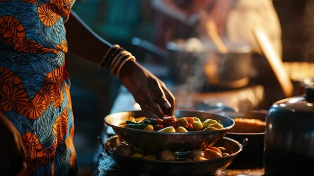 Woman preparing a vibrant street food dish